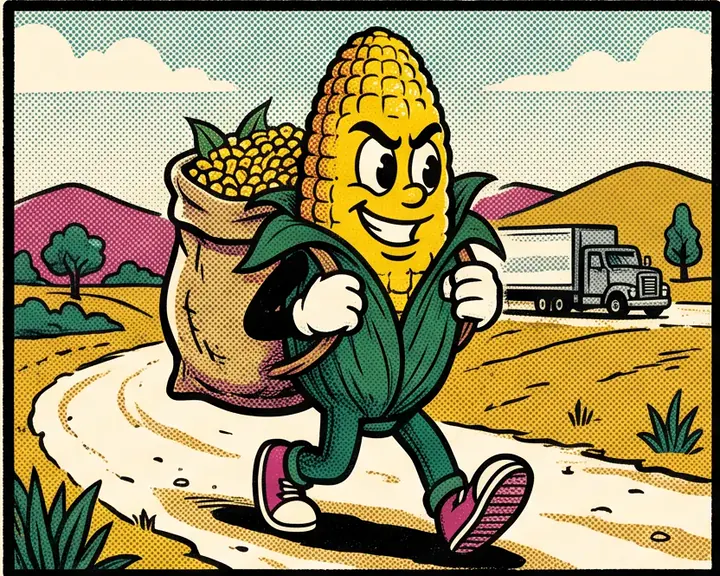 Chingadito carrying a large sack of corn on its journey from Mexico