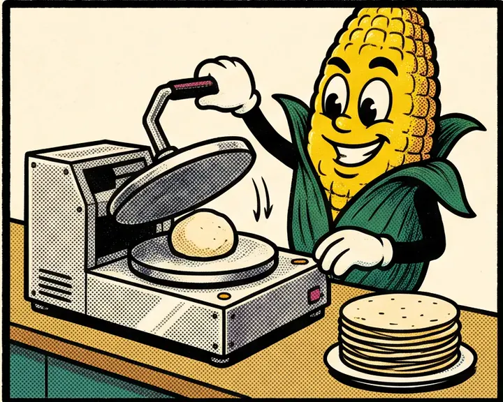 Chingadito using the tortilla pressing machine